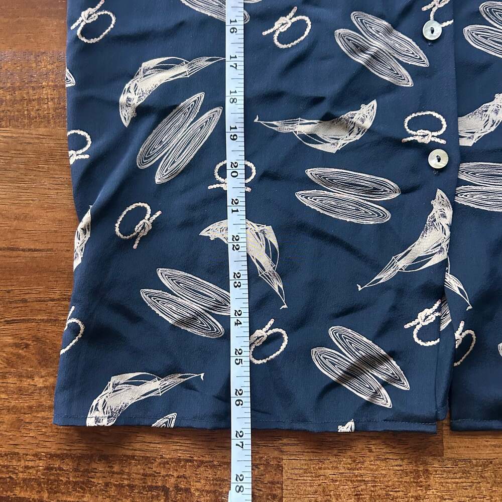 Vantana Women’s Silk Nautical Print Button-Down Shirt, Coastal-Inspired - Picture 7 of 8